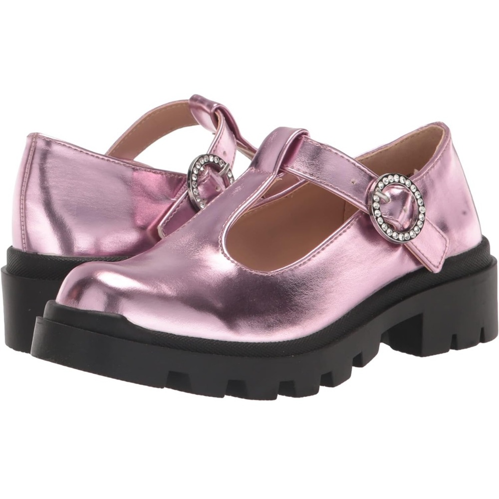 Steve Madden Girls Suzey Mary Jane Lug Sole in Pink Metallic Size 3